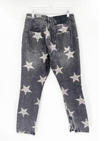 One Teaspoon  Camden Freebirds High Rise Gray Star Print Ripped Straight Jeans