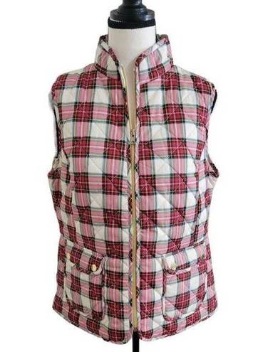 St. John’s Bay St Johns Bay Womens Plaid Vest Ivory Red Gold Puffer Quilted Size Medium