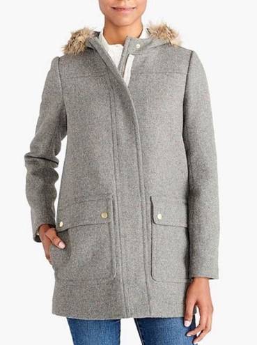 J.Crew  Mercantile Vail Faux Fur Gray Wool Parka Coat sz 6