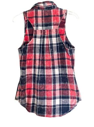 Maurice's  Pink Blue Plaid Button Down Sleeveless Flannel Vest Size Medium