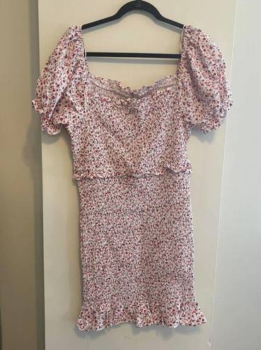 Sweet Rain  Pink Floral Smocked Puff Sleeve Dress Size XL