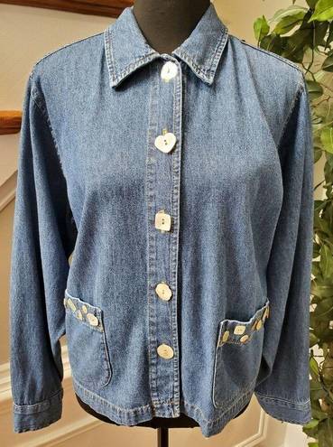 Coldwater Creek Cold Water Creek Women's Blue Denim 100% Cotton Long Sleeve Collared Jacket