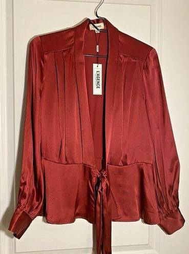 L'Agence NWT  Satin Burgundy Long‎ Sleeve Top with Tie Front, Size XS