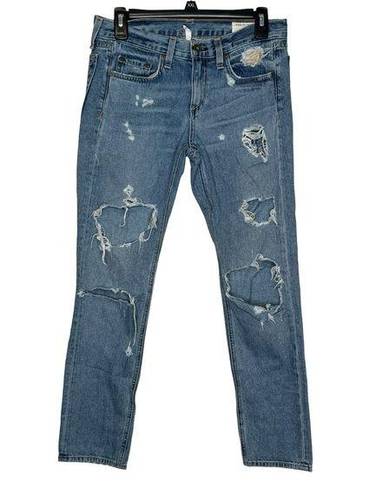 Rag and Bone  Women Jeans Distressed Ripped Boyfriend In Beckers Mid-Rise Cotton 25