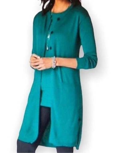 J.Jill  teal wool blend long long button cardigan size large