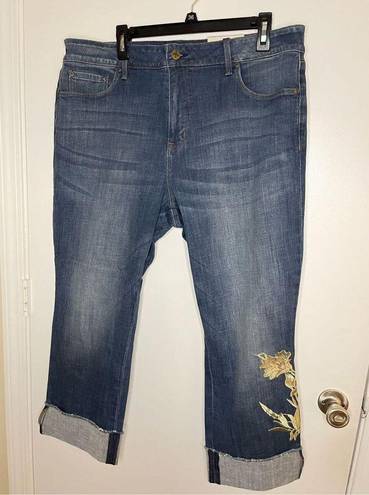 NYDJ NWT  Marilyn Straight Ankle Cuffed Jeans /Gold Appliqué Blue Size 18W