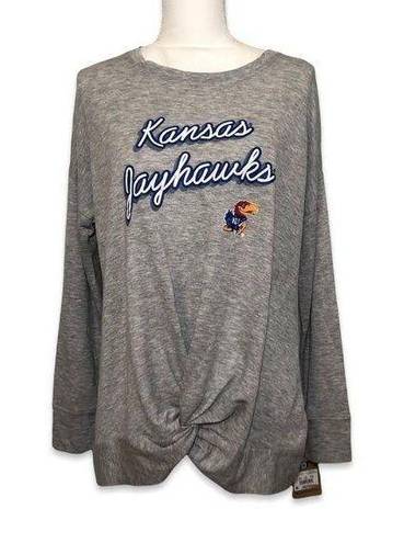 Rivalry Threads NWT Heather Gray Kansas University Jayhawks Twist-Front Long Sleeve Tee Top New