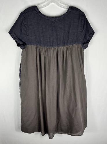 CP Shades Charcoal Gray Linen Contrast Back Pocket Longline Tunic Top