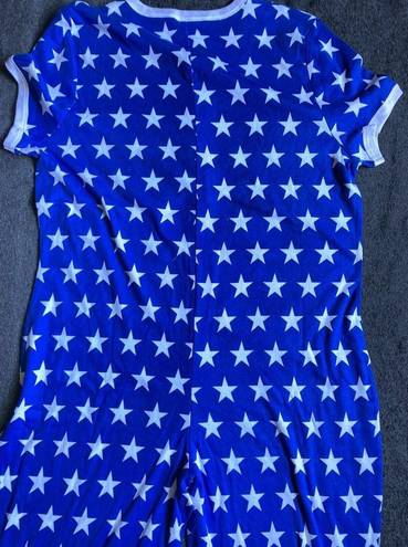 One Piece White star  short sleeves Blue pajamas adult xxl