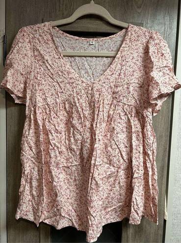 Petal NEW Boho Floral Babydoll Top V Neck  Sleeve Blouse S