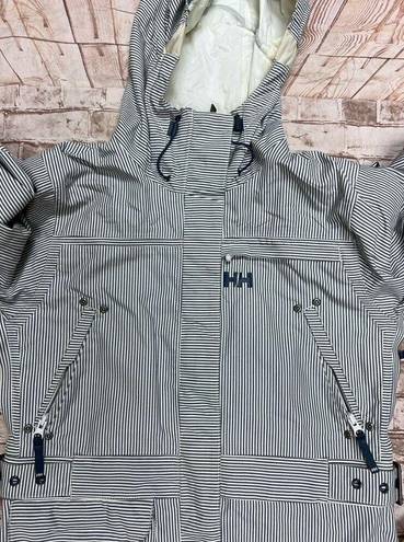 Helly Hansen  Jacket Womens S Blue White Parka Hooded Ski Snowboard Striped Snow