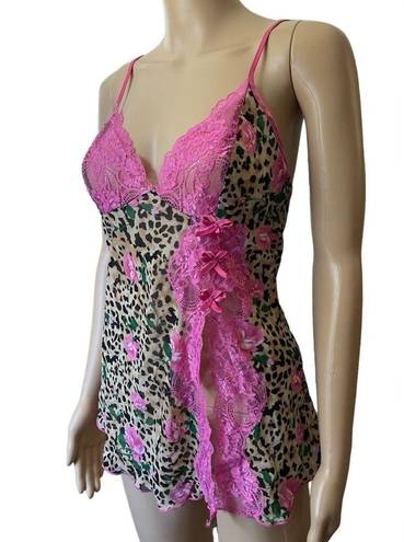 Shirley of Hollywood Vintage 90s Leopard Print Floral Lace Lingerie Mini Dress Size L