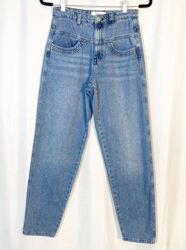 Ba&sh  Sophia High Rise Mom Relaxed V-Shaped Yoke Straight Leg Jeans Light Wash