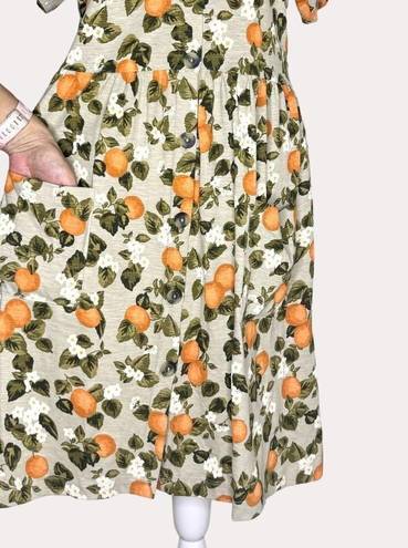 Blossom Dip Dress Organic Cotton Orange  Floral Print Pockets Gray S