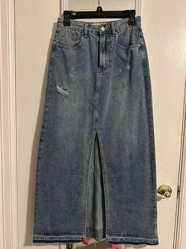 Miss Love  long denim maxi skirt S blue jean distressed NWT NEW