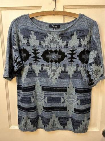 CHAPS Chap's Blue Geometric Aztec Design - Pull Over Short Sleeve Sweater Vest Large