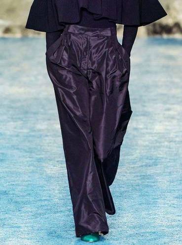 Carolina Herrera Runway Black Silk Taffeta High-Rise Wide Leg Pants AW19