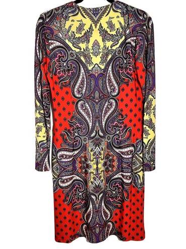 Joseph Ribkoff  Orange/Purple/White Paisley Multi Print L/S Midi Dress Sz10