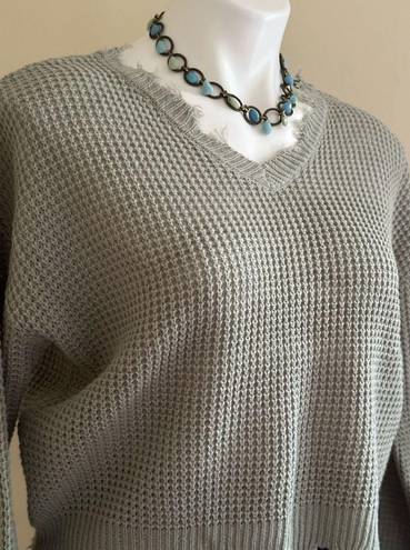 The Moon  & Madison Sage Waffle knit Frey Trim Cute Sweater Pull Over Sage Green Sz S