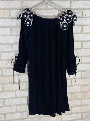 Loft  NWT Navy Lace Appliqué Off the Shoulder Shift Dress Size S