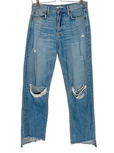 GRLFRND  Helena High Rise Distressed Ripped Straight Crop Jean Size 28