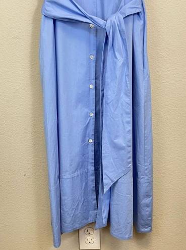 Natori  Cotton Poplin Belted Shirt Dress Midi Length Sky Blue Size S