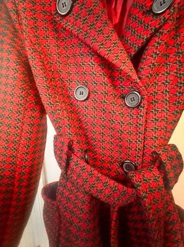 Houndstooth Joujou Red and green  Medium Trench Style Coat