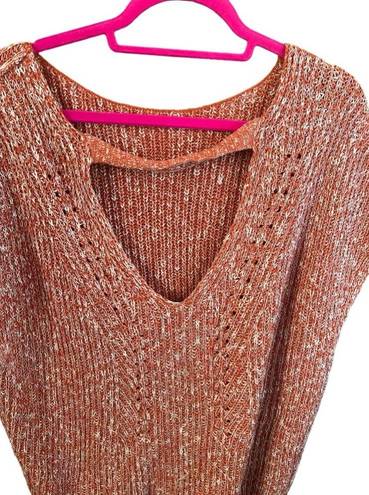 Pilcro  Anthropologie Linen Sweater Orange Marled Oversized V Back Tunic Small