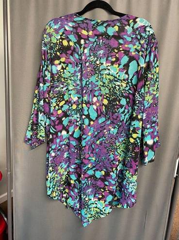 Russell  Kemp Blouse Top Women's 2X Multicolor Patterned Long Sleeve Preppy B71