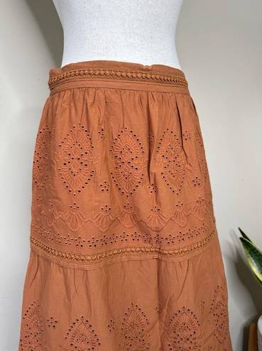 Jason Wu  Terra Cotta Orange Rust Eyelet Lined Tiered Skirt Size Medium