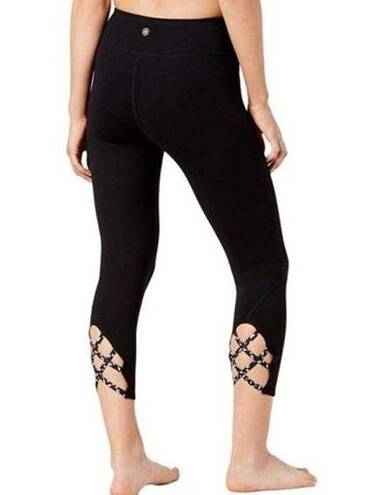 Gaiam [] Black Om High Rise Cutout Blue Lattice Yoga Crop Leggings Size Small S