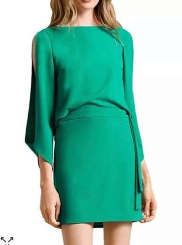 Halston Heritage Cape slit sleeve boatneck fitted open back crepe dress