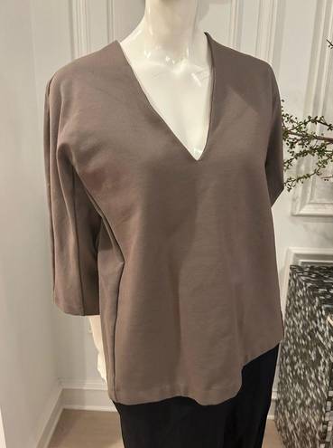 Oak + Fort  Structured Knit Blouse in Taupe