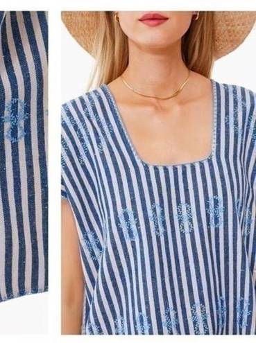 Tuckernuck  Blue Stripe Mini Sullivan Embroidered Canvas Caftan Sun Dres, Size S