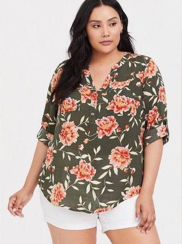 Plus Size - Harper Challis Button-Front 3/4 Sleeve Blouse - Torrid