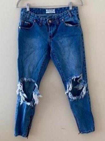 One Teaspoon Freebirds Busted Knee Ripped Distressed Skinny Ankle Jeans