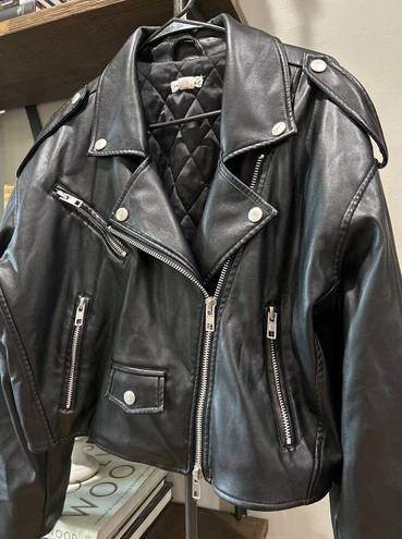 Good American  Cropped Faux Leather Moto Jacket Black Womens Size L/XL