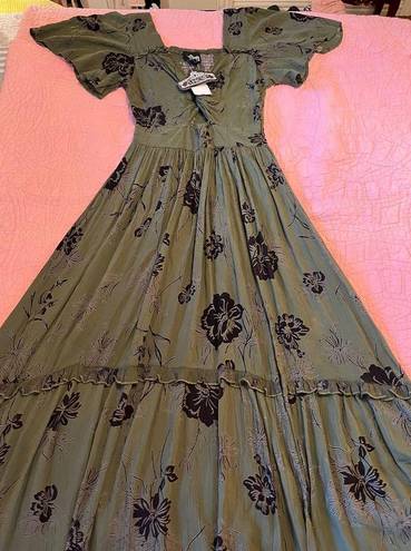 Angie Maxi Dress Olive Green Floral Print Ruffle Hem Maxi Dress Maxidress Size S