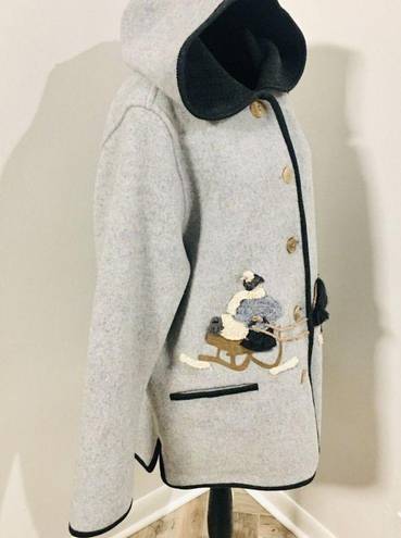 GIESSWEIN Gray Tones Boiled Wool Long Hooded Sweater Coat Horse Sleigh 40 8