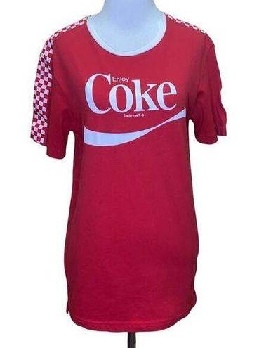 Coca-Cola  Enjoy Coke Red Unisex Checkered Sleeves T-Shirt Small