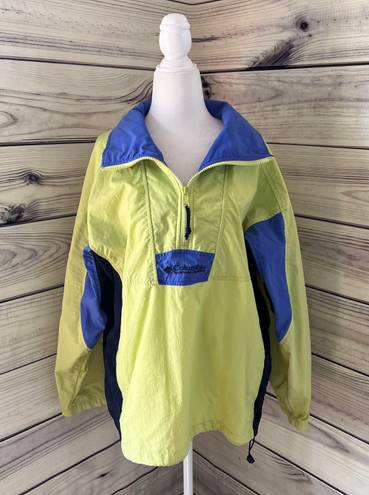 Columbia Vintage  Lime & Blue Quarter Zip Windbreaker Jacket