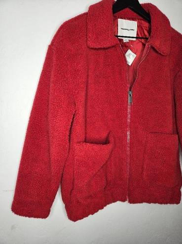 American Eagle  Sherpa Style Bomber Jacket in Red Size Small Oversized