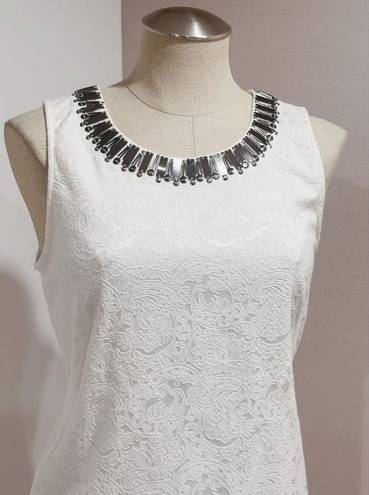 Krass&co Isda and  Women's White Jewel Embellished Neck Sleeveless Sheath Dress Size 8