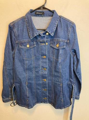 Allegra K  Long Sleeve Denim Tie Waist Belt Button Up Jacket NEW Size Medium