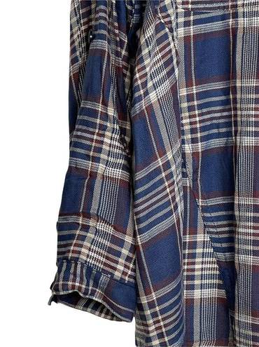 Max Studio  Womens Flannel Shirt Size Small 3/4 Roll Up Sleeve Blue Plaid