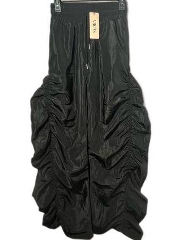 Micas Ruched Black Drawstring Wide Leg Cargo Pants Size Medium NEW!