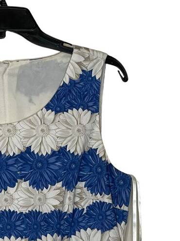 Talbots  Sleeveless Dress Size 10 Blue & White Flowers Lined Cotton Stretch Blend