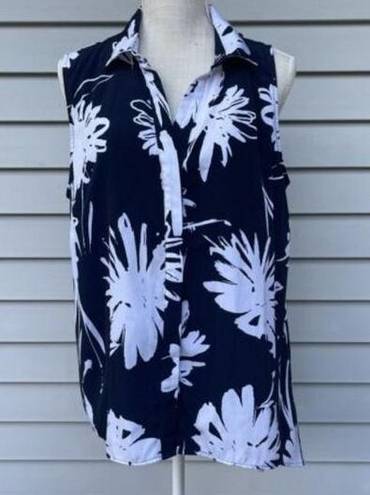 Buttons Avenue‎ sleeveless blouse Blue White floral asymmetrical Size 18/20 