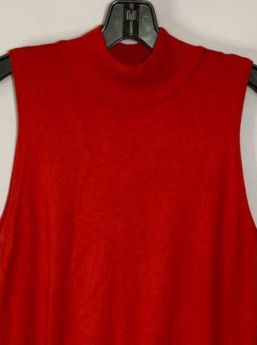 Cache Caché Women's Ribbed Mock Neck Top Knit Blouse Pullover Sleeveless Red Size Larg