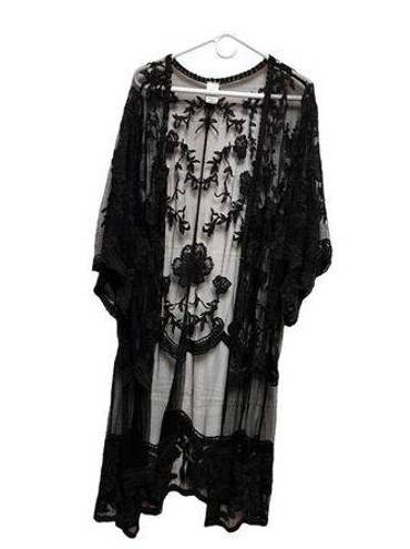 Womens Black Lace Size Xxl Floral Boho Cardigan Sheer Fairycore 2x Duster BBF